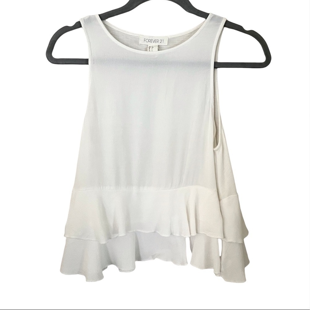 ❤️ 4/$25 Forever 21 Ruffled Sleeveless Woven Cropped Top White Size Small